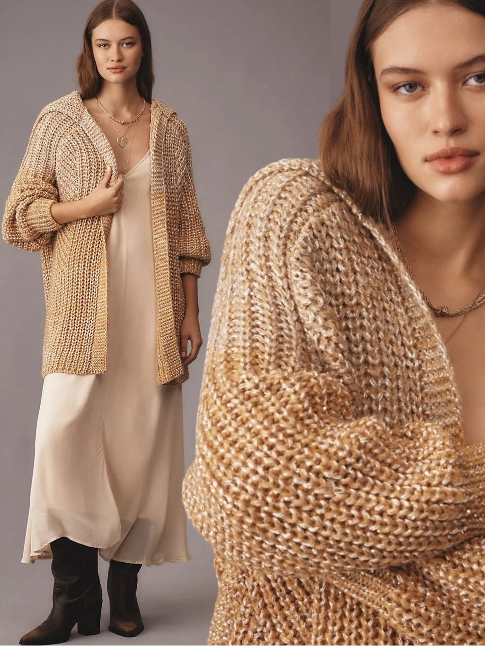 Anthropologie Maeve Collared Oversized Cardigan Sweater Large Shimmer Sparkle